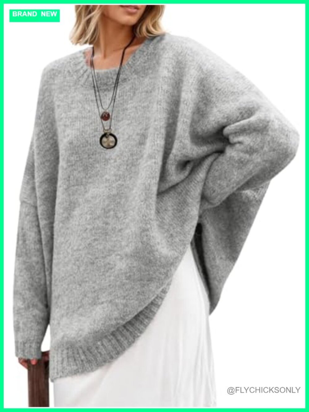 Oversized Tunic Sweater Chunky Knit Slouchy Pullover Crew Neck